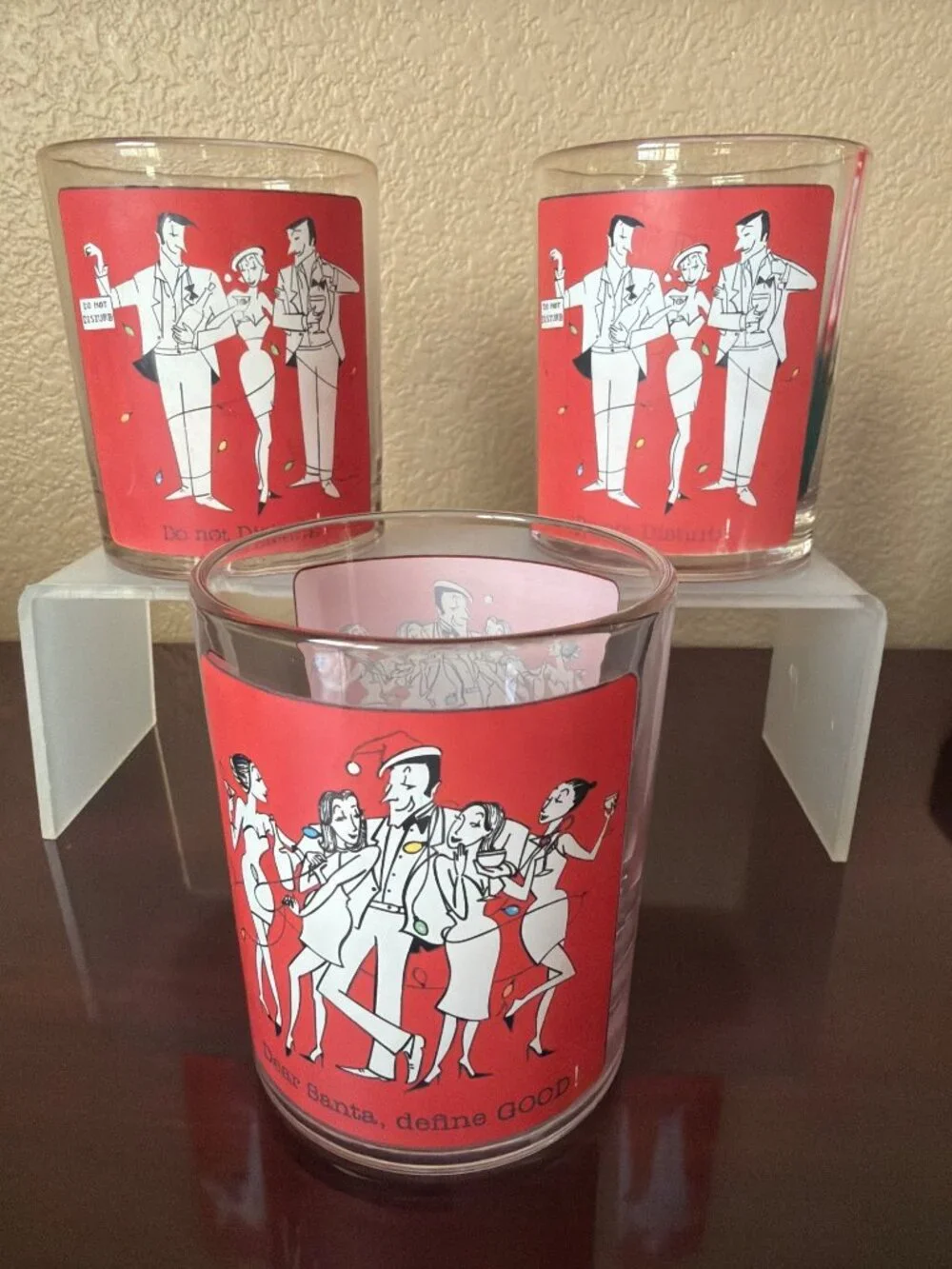 Mud Pie Mildly Inappropriate Christmas Bar Glasses Set of 3 Holiday Cocktail